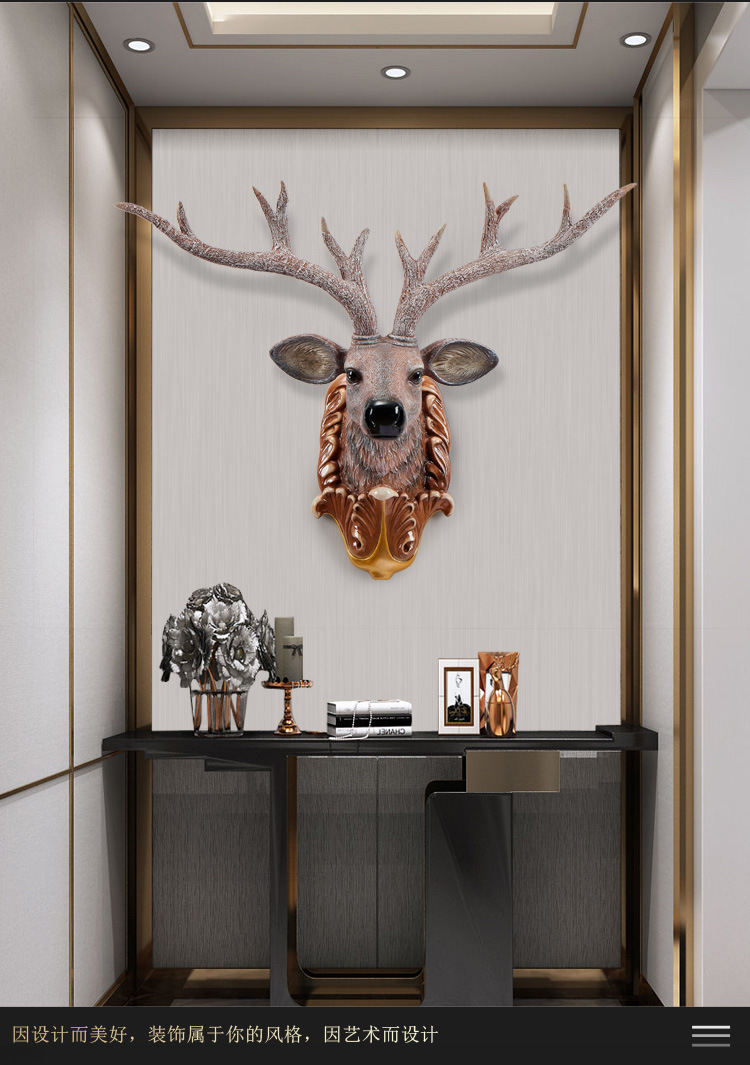 新中式鹿头装饰壁挂创意客厅玄关电视背景墙挂件厂家树脂工艺壁饰