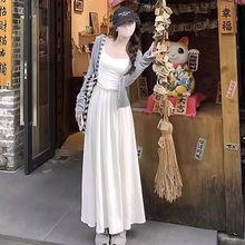 新款设计法式气质韩系清纯显瘦开衫白色吊带连衣裙半身裙长裙夏季