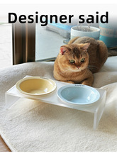 猫碗陶瓷保护颈椎猫咪双碗狗盆狗碗宠物水粮碗猫食盆小型犬饭碗跨
