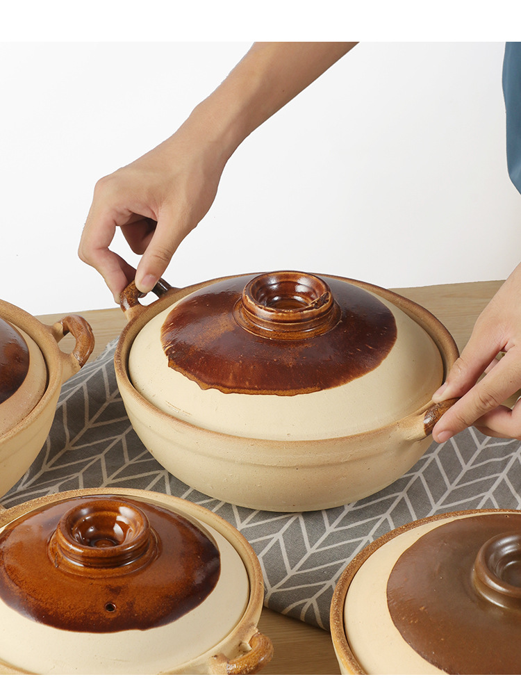 传统粗陶煲仔饭专用土砂锅家用单柄小沙煲带手柄小号广东老式浅瓦