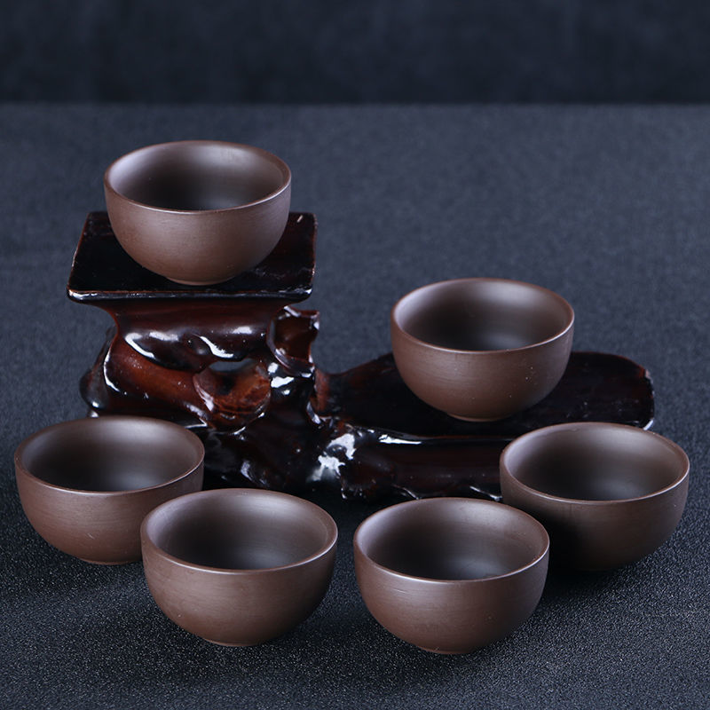 紫砂茶杯陶瓷功夫品茗杯简约泡茶小碗茶盏哥窑茶具喝茶杯子6个装