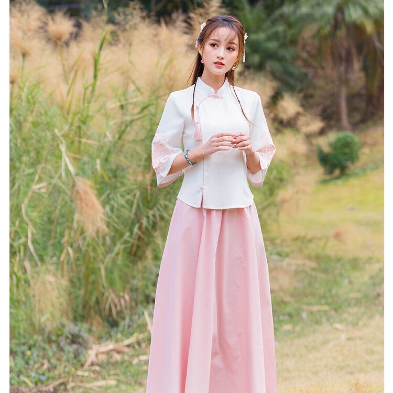 民国风汉服 2021夏季新款棉麻民国风女装上衣半身裙