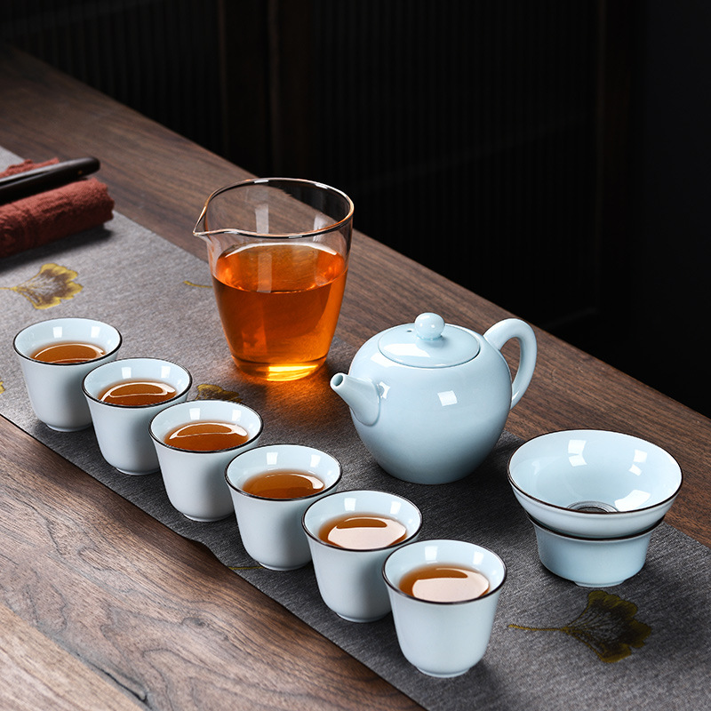 中式青瓷功夫茶具套装陶瓷茶壶玻璃公道杯带礼盒商务礼品可印logo