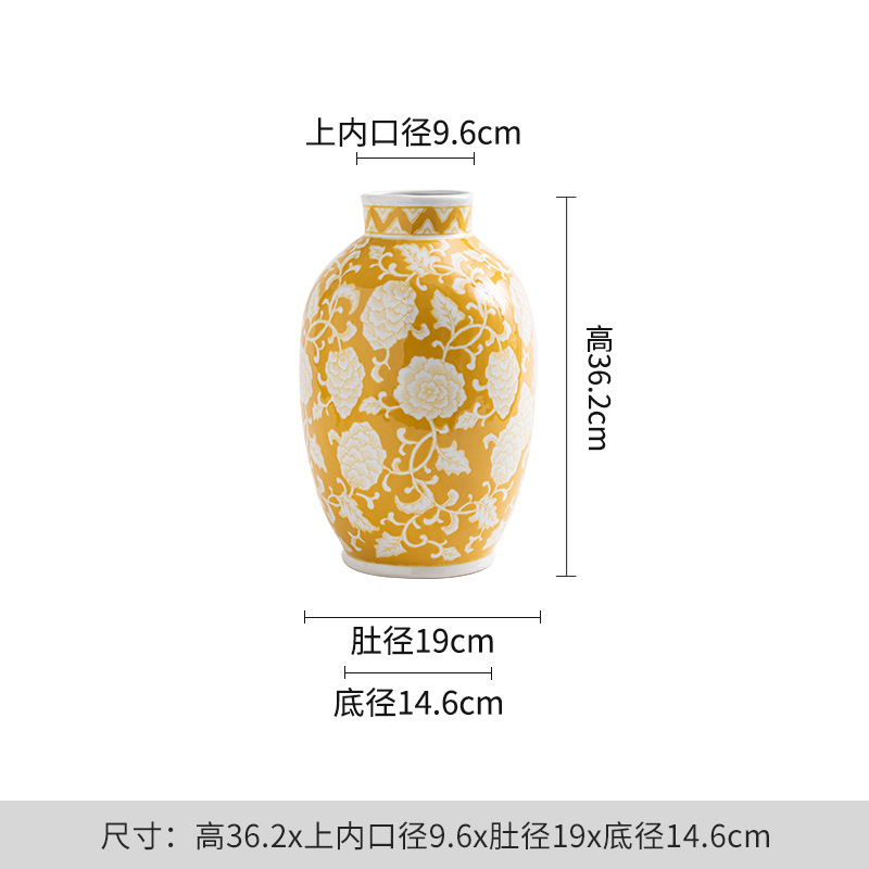 Retro Style Six-Side Yellow Glaze Ceramic Vase Home Decoration Ornament Creative Vase High-Grade Hydroponic