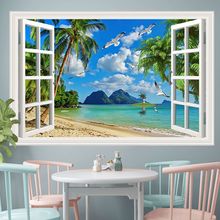 3d立体假窗户墙贴装饰画卧室客厅餐厅背景墙贴画自粘风景壁画