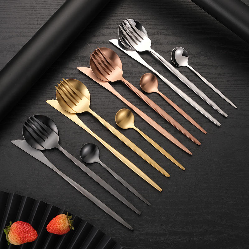 厂家批发不锈钢扁葡萄牙餐具西餐牛排刀叉勺子三件套礼品餐具套装