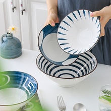 日式面碗斗笠碗陶瓷拉面碗复古和风高脚家用大汤碗单个手绘釉下彩