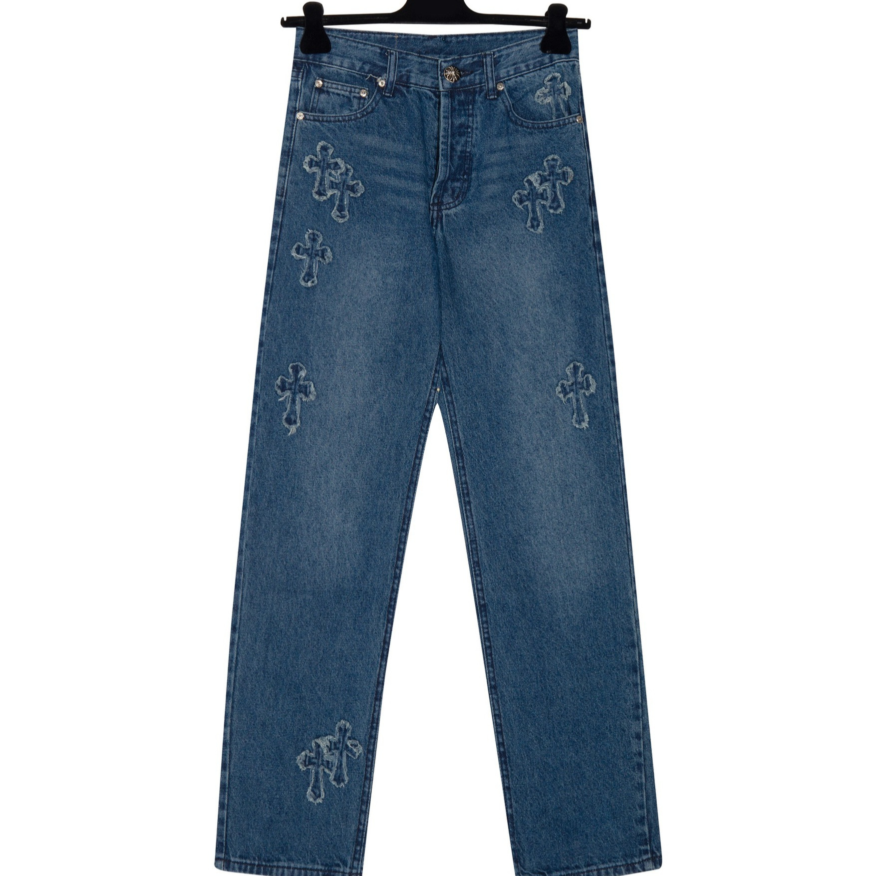 24新款高版本chrome hearts 克罗伈牛仔裤贴布流苏十字架牛仔裤潮