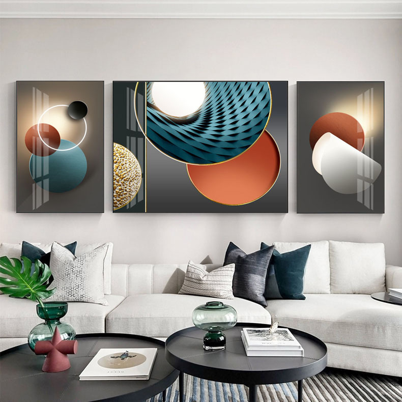 客厅三联装饰画现代简约抽象艺术挂画晶瓷大气时尚沙发背景墙挂画