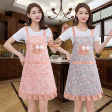 韩版时尚竹节棉家用帆布碎花兔子家用围裙厨房做饭围裙女罩衣工服