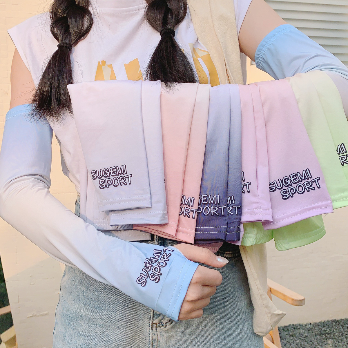 Summer New Gradient Color Sun Protection Ice Sleeve Korean Style Fashion Letters UV Protection Oversleeve Outdoor Viscose Fiber Oversleeve
