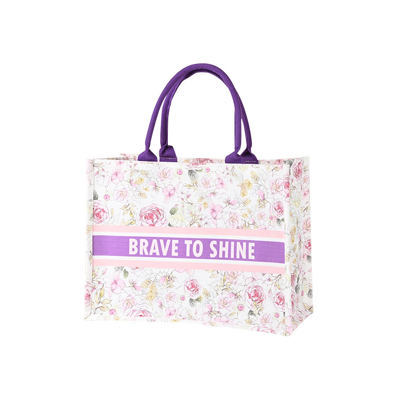 Creative Printing Burlap Handbag Wholesale Coated Sack Jute Shopping Bag DIY Linen Bag Customization