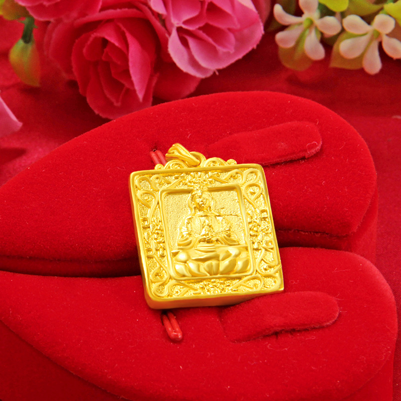 实心方牌火焰佛观音吊坠男士24k镀黄金饰品仿金佛像吊牌厂家批发