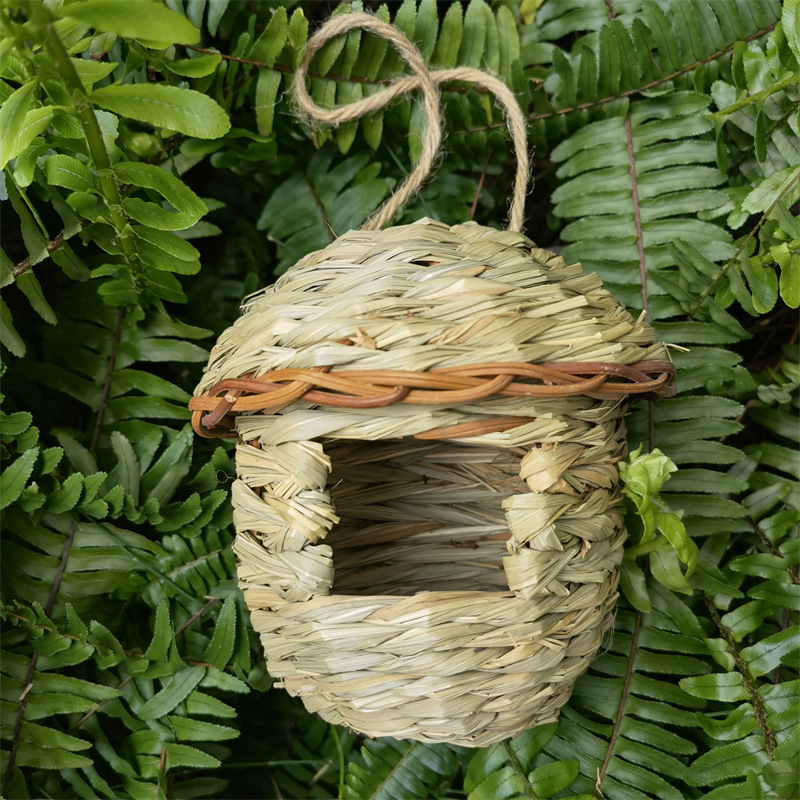 鸟窝装饰仿真草编织草窝手工户外小鸟屋室外挂件椰子壳鸟巢燕子窝