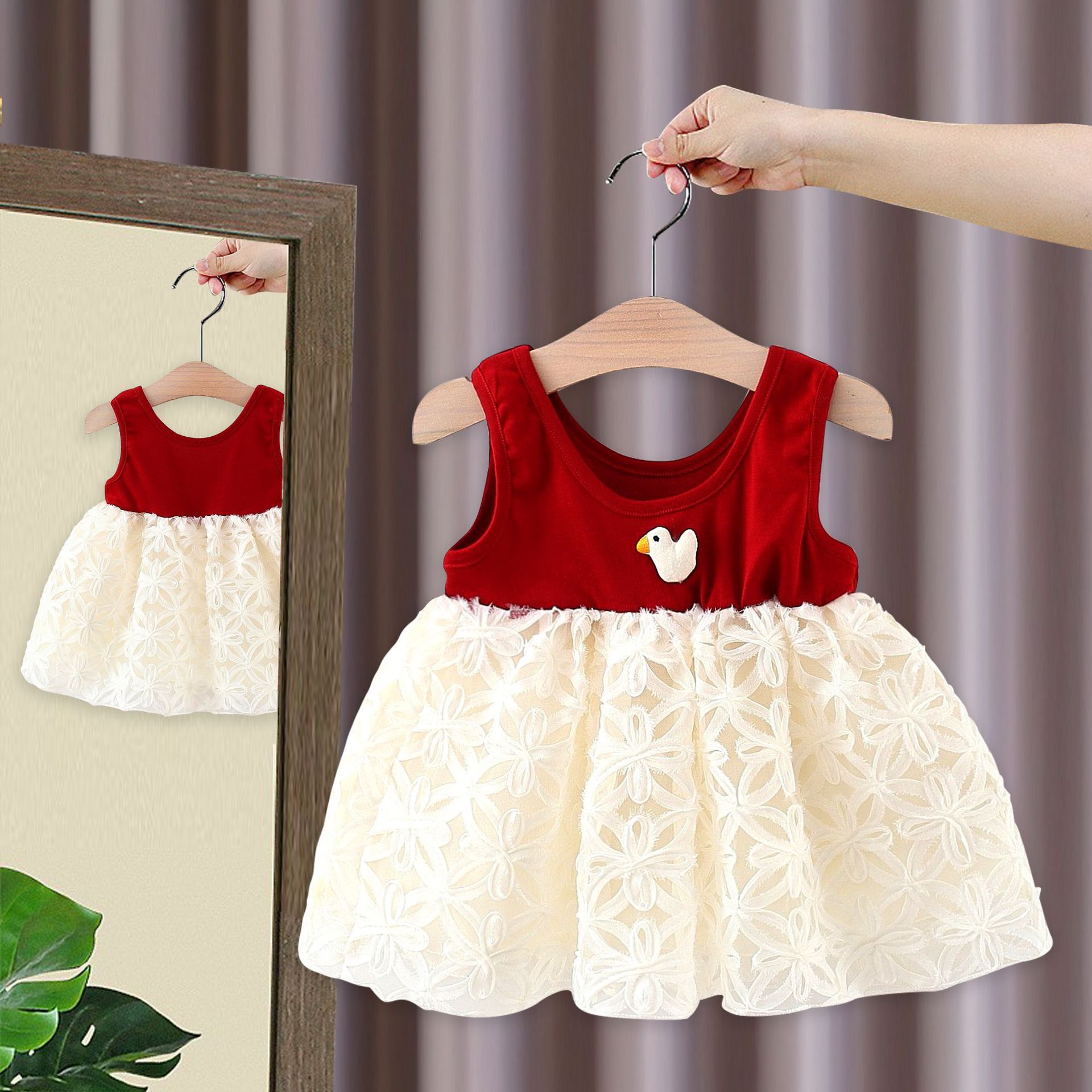 儿童连衣裙2024夏季新款女童无袖公主裙宝宝洋气背心蕾丝裙4842