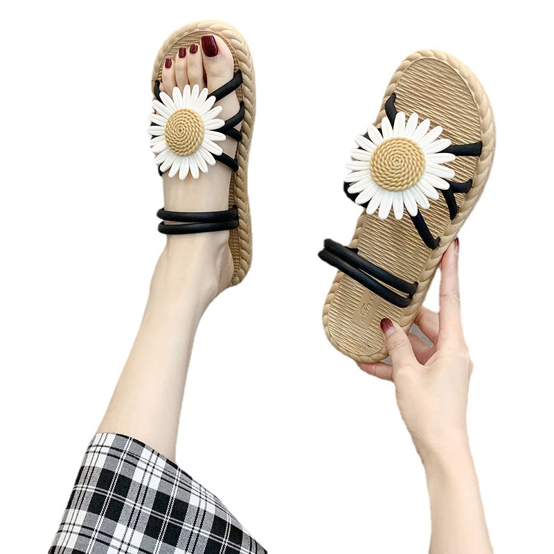 Summer New Slippers Women's Roman Style Fashion Outerwear Flat Soft Bottom Indoor Flower Flip-Flops Women's Beach Wholesale