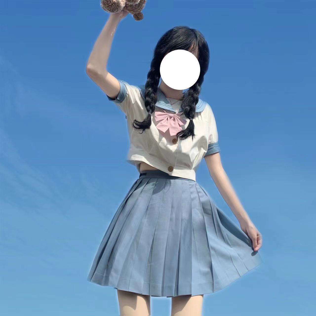 年夏季新款学生裙套装女短袖蓝色水手服学院风清新文艺jk制服