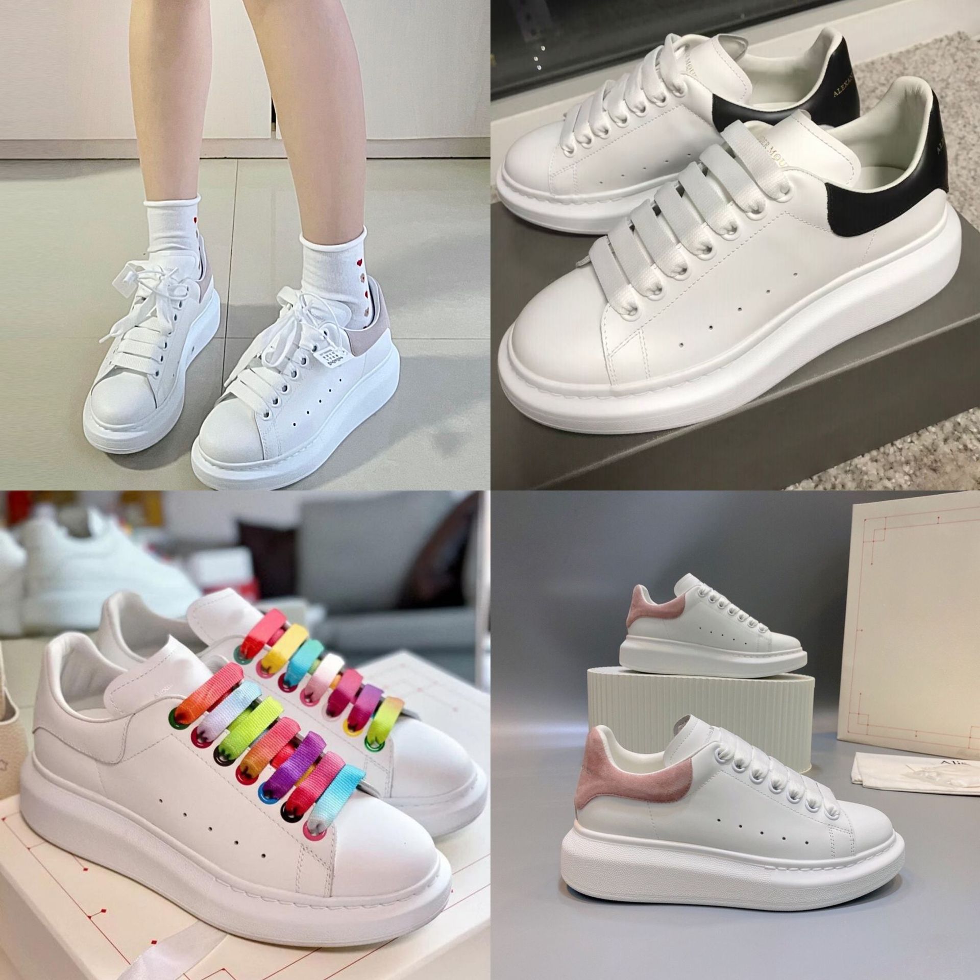 麦昆高版本黑皮绒尾男女款真皮经典内增高网红松糕厚底情侣小白鞋