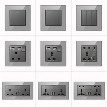 港澳版13A英式插座带USB快充type-c英标方脚三孔灰色玻璃面板