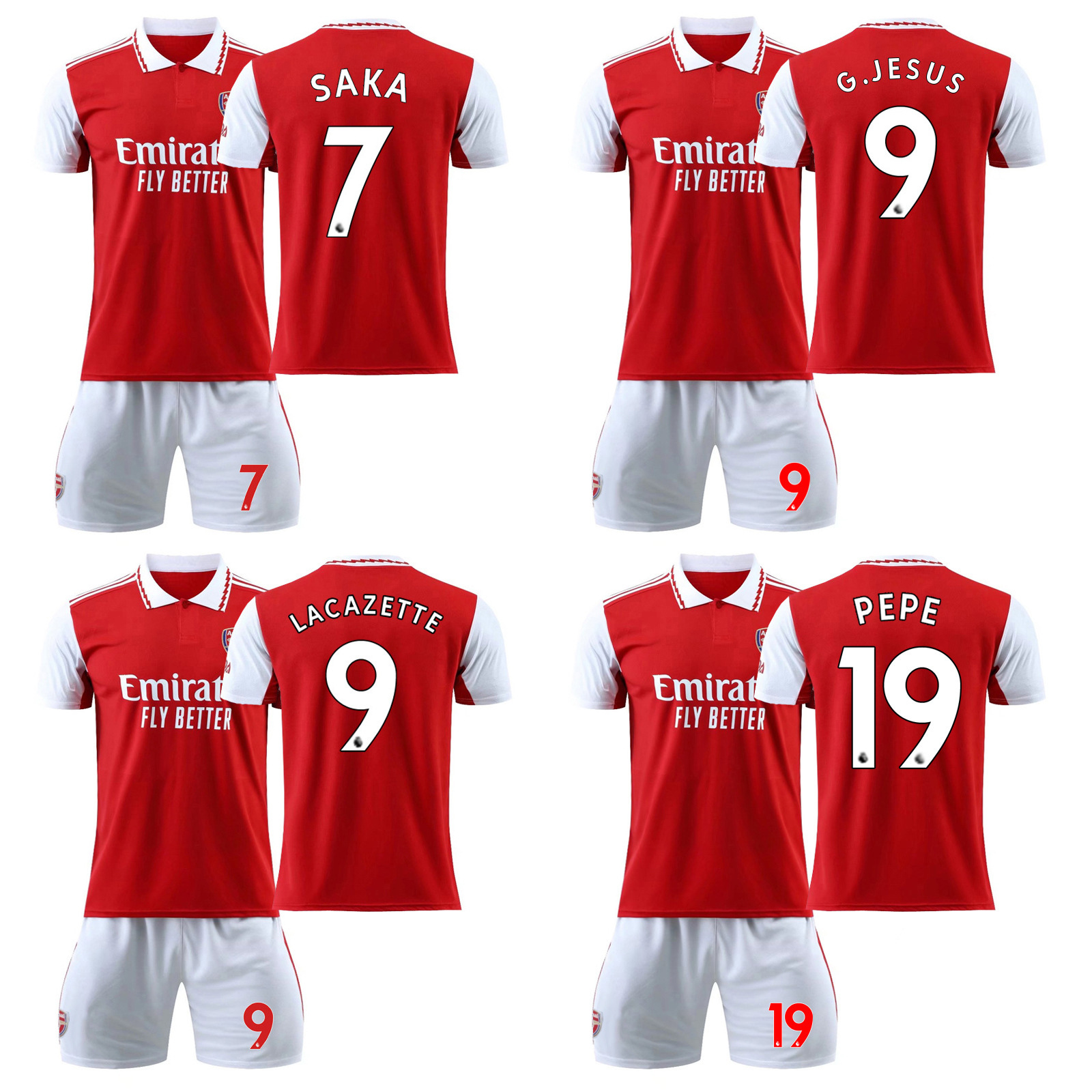 23阿森纳主场足球服热苏斯9号佩佩19号球衣萨卡7号套装跨境代发