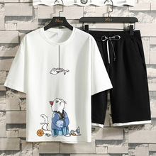 中国风T恤男夏季宽松短裤套装休闲运动两件套半袖TEE潮牌时尚大码