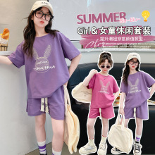 儿童套装女童夏季短袖T恤短裤两件套2024新款中大童休闲洋气时髦