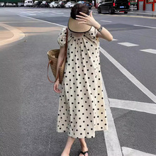 法式复古高端泡泡袖波点连衣裙子女装2024夏季新款气质高级感长裙