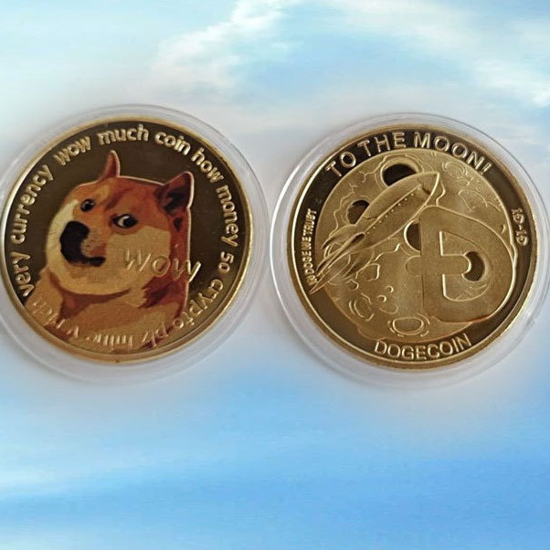 狗狗币dogecoin纪念币金属工艺品彩色金币月球火箭狗狗纪念币硬币