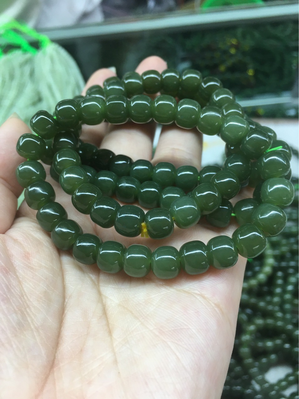 和田玉碧玉老型珠手串青海料晴水手链