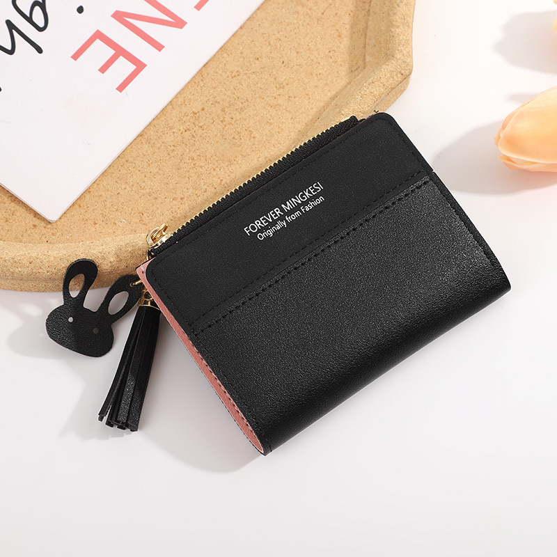 Ins Small Wallet Women's Short 2023 New Korean Style Simple and Fresh Stitching Folding Zipper Buckle Purse