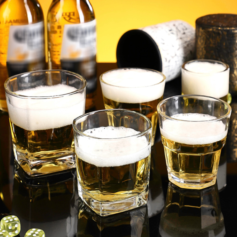 加厚钢化玻璃杯酒吧ktv小啤酒杯 八角杯水杯子茶杯洋酒杯家用喝酒