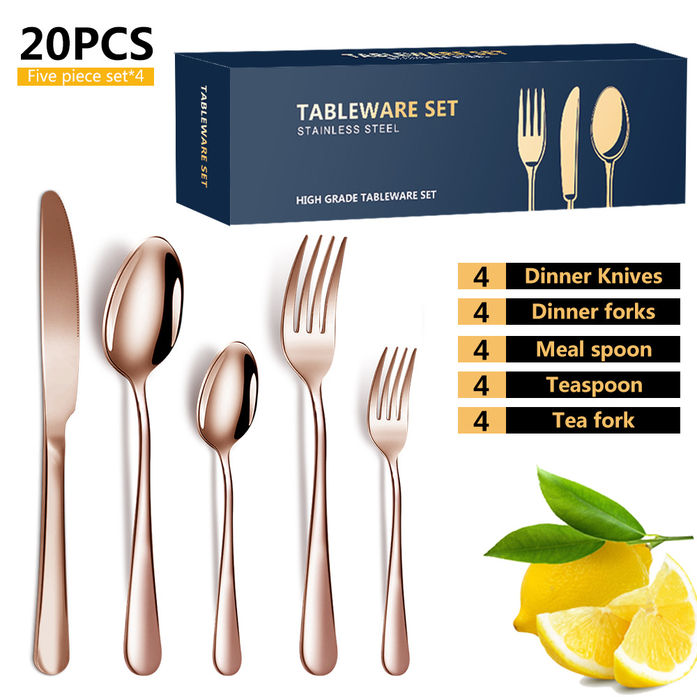 Cross-Border Amazon Hot Pattern Stainless Steel Tableware 5 Components 20-Piece Set Western Food/Steak Knife and Fork Spoon Kit