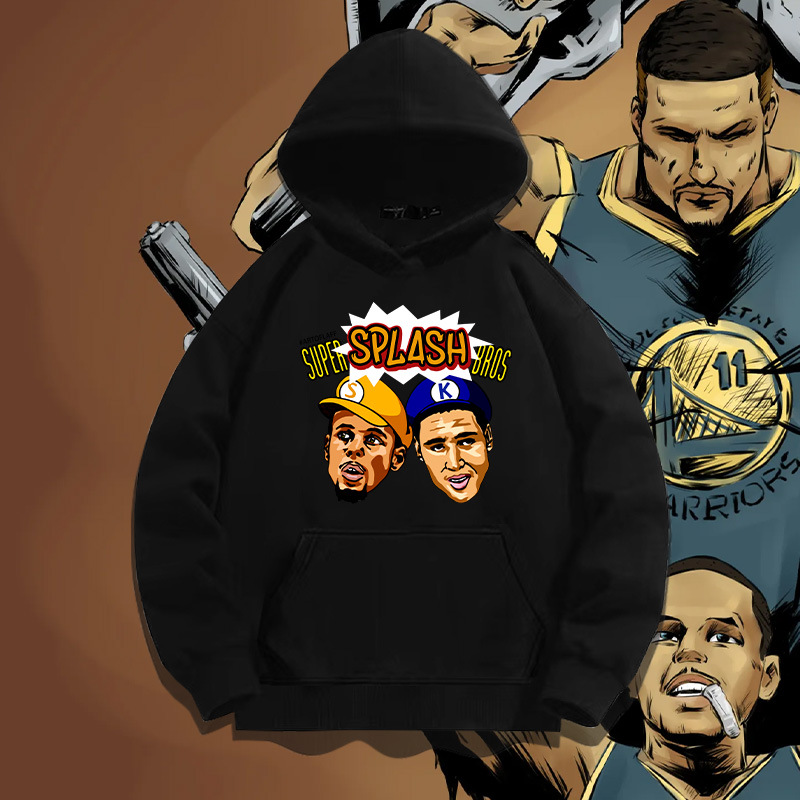 勇士队水花兄弟连帽卫衣男女青年潮牌篮球体育宽松落肩帽衫外套