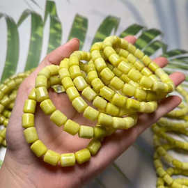 天然菜花玉桶珠手链 细腻黄菜花纹理清晰 菜花玉单圈手串厂家批发