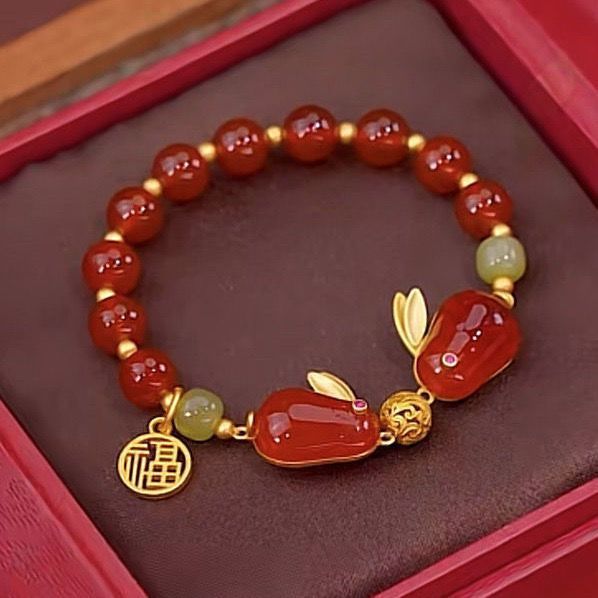 New Chinese Style Longevity Lock Jade Hare Bracelet Women's Ins Good-looking Students Bracelet Girlfriends Ancient Style Birthday Niche Gift