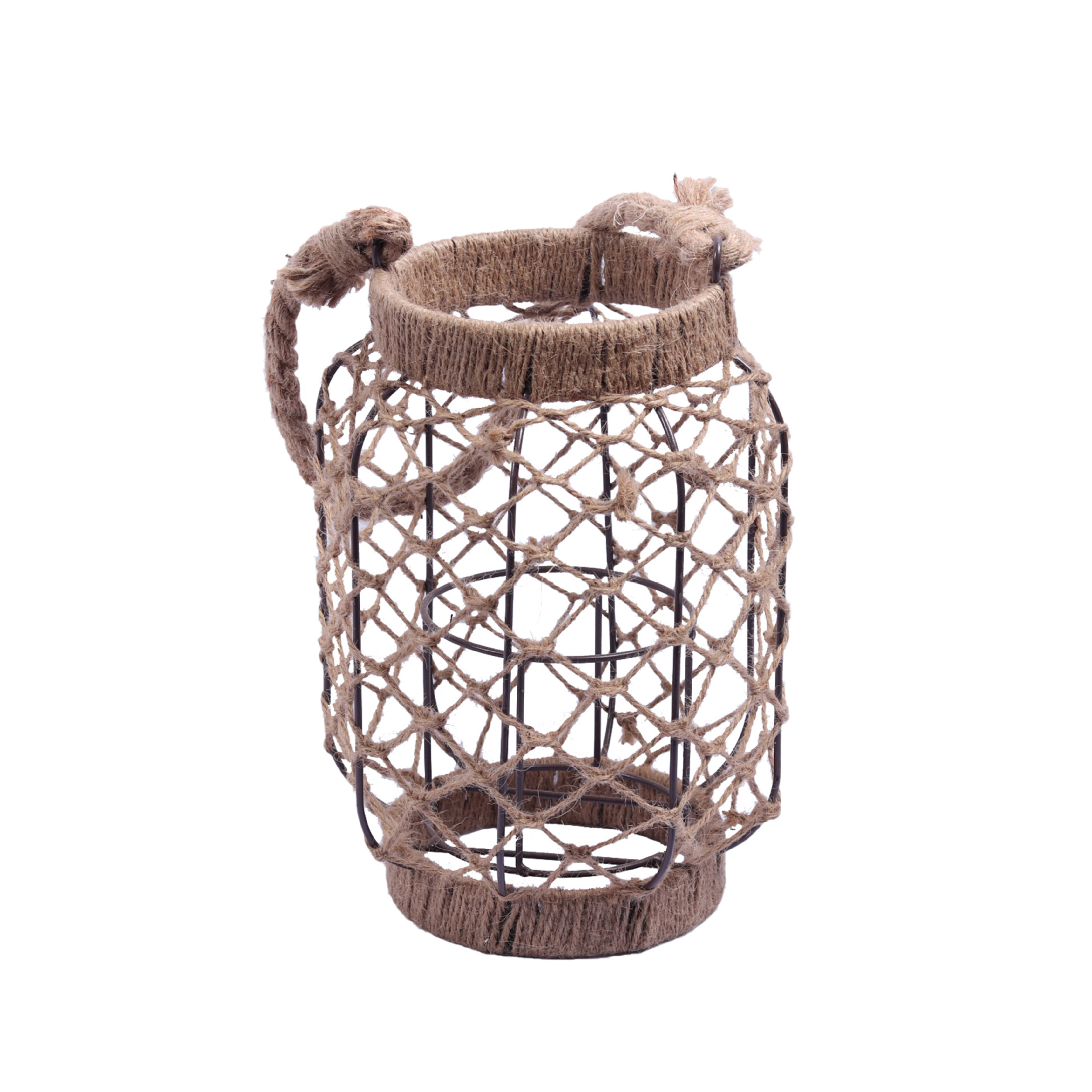 厂家直销家居美式复古工艺烛台铁艺麻绳手提风灯跨境装饰摆件工艺