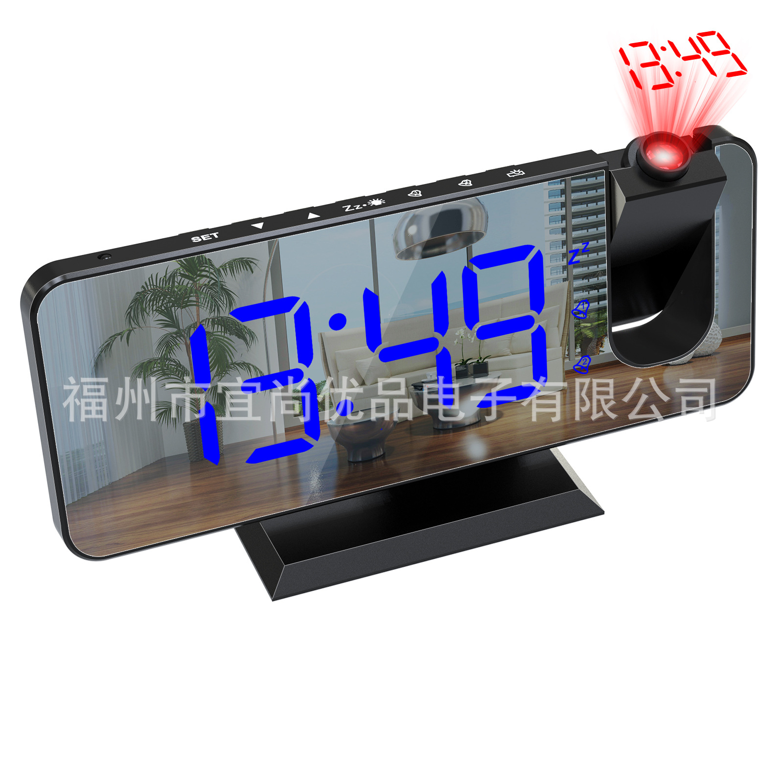 2022 Amazon Cross-Border New Arrival Double Alarm Clock Projection Electronic Clock Led Mirror Mirror Large Screen Alarm Clock