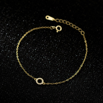 爱洛奇 s925银韩版简约镶钻圆圈金色手链几何小清新手饰品s5563