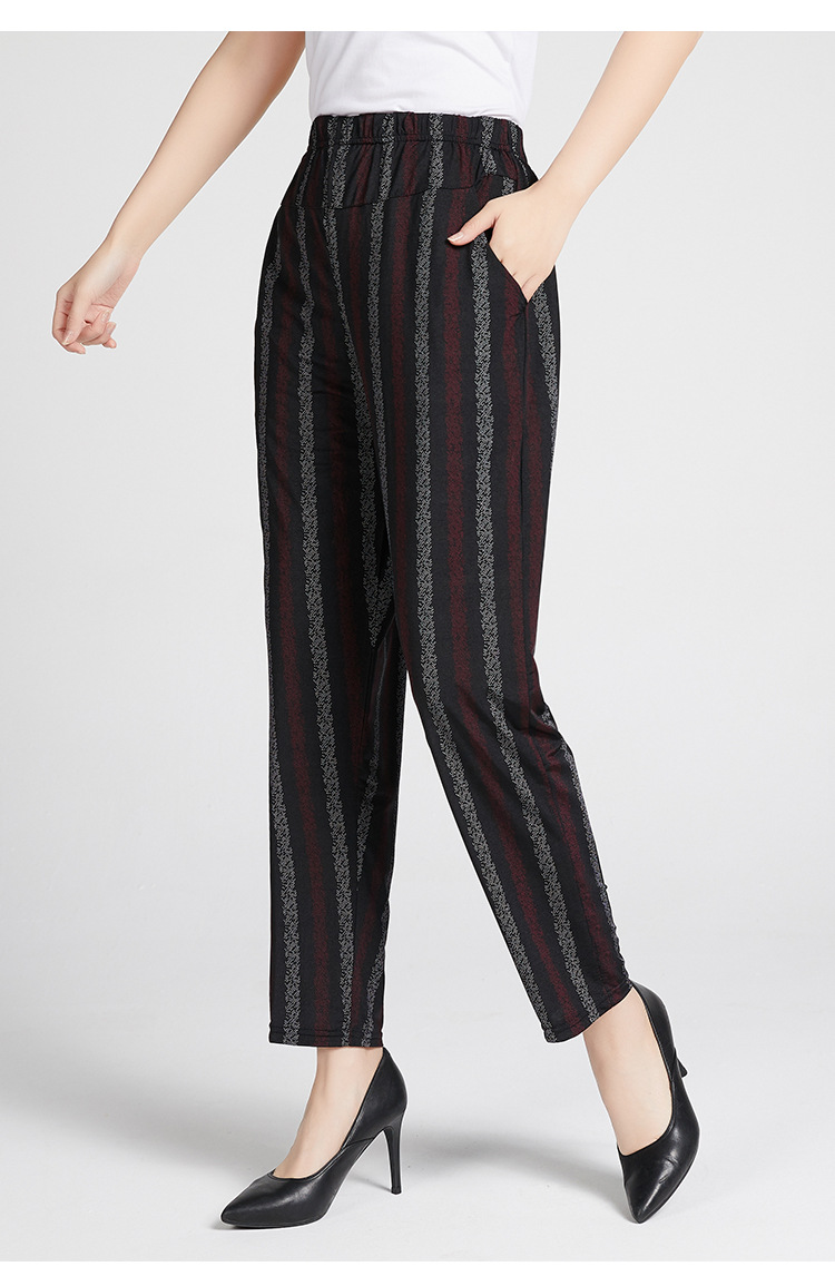 中老年冰丝女裤薄款夏季妈妈弹力花裤子中年松紧高腰显瘦九分裤女