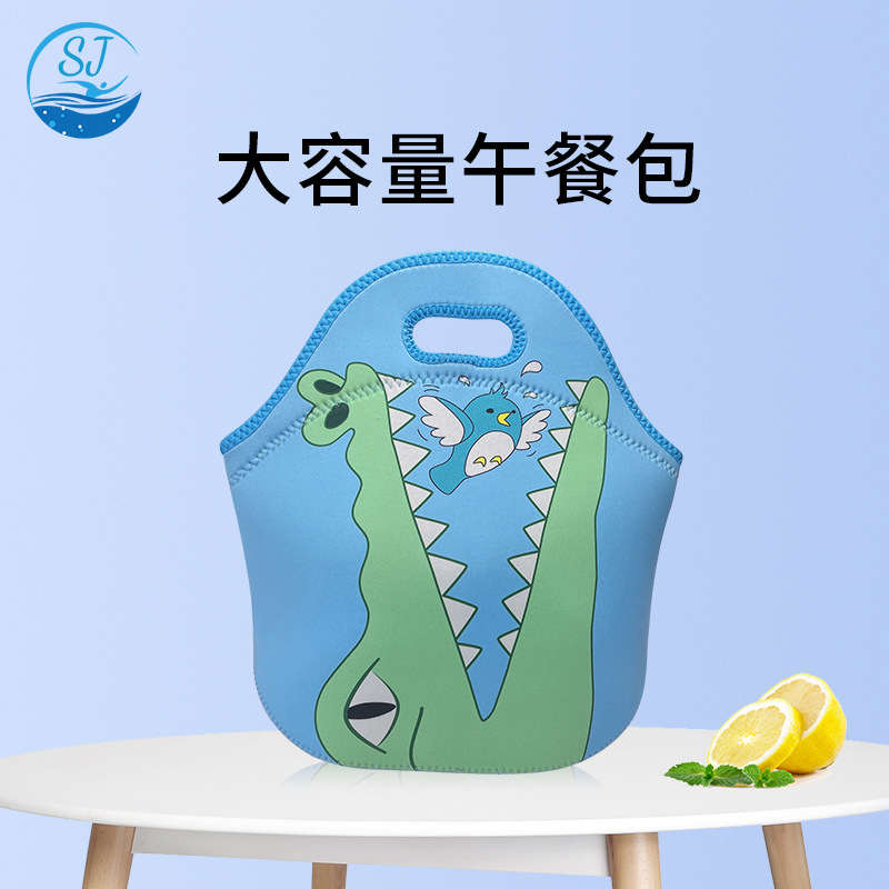 factory wholesale neoprene cooler bag thickened lunch box bag cartoon large capacity student lunch bag portable belt rice bag
