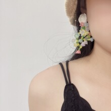 森系小清新彩色花朵水晶流苏耳环超仙玫瑰花耳钉女小众设计感耳环