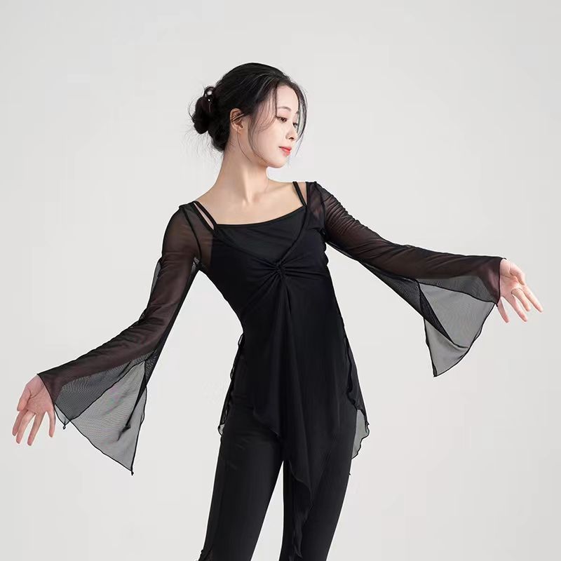 中国飘逸舞蹈女舞蹈服女网纱古典舞身韵服练功服上衣夏季新款潮流