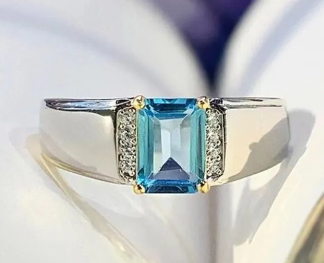 简约方形托帕石男戒瑞士蓝色祖母绿切工天然蓝托帕戒指子-阿里巴巴