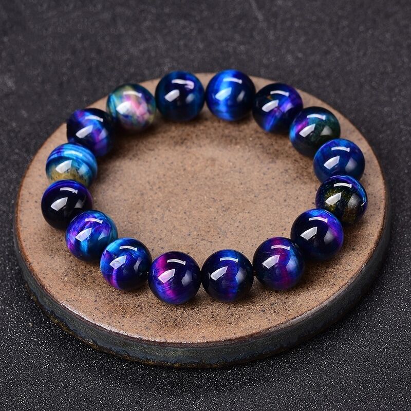 梦幻虎眼石蓝虎眼石手链 孔雀蓝虎眼石木变石虎睛石手链 蓝虎手串