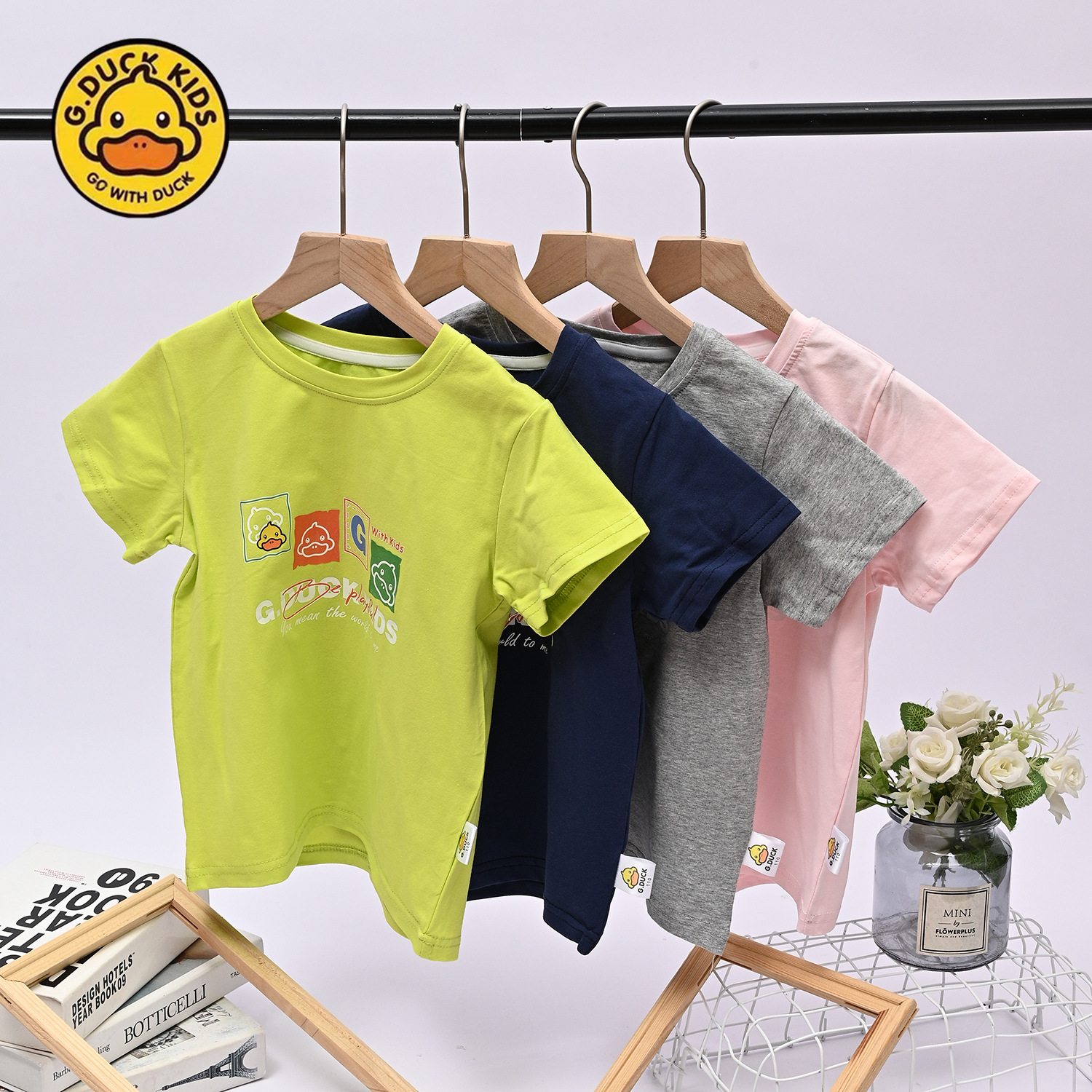 小黄鸭童装 2024夏季新款简约可爱短袖 男女童全棉弹力卡通t恤