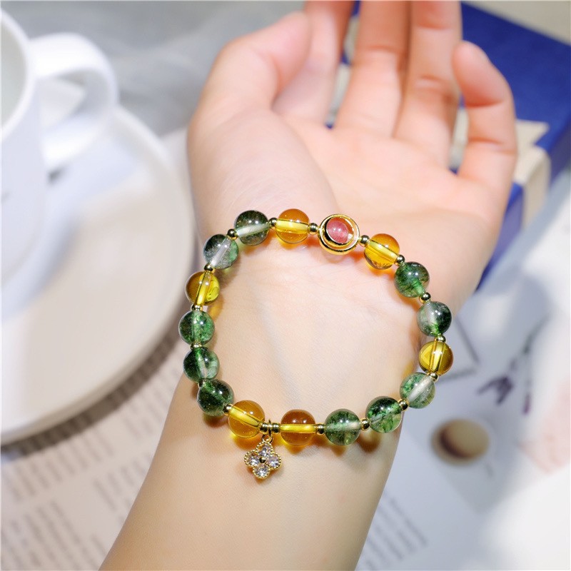 天然黄水晶绿幽灵手链女招财财神转运助事业助学业水晶手串