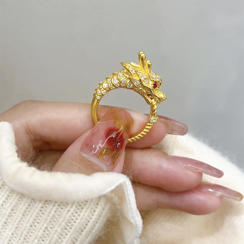 鹿鹿通珠宝s925银镀金国潮金龙霸气戒指龙虎精神本命年可戴龙戒指