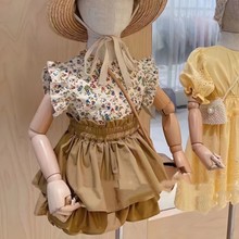 女童夏装套装2023新款韩版宝宝碎花上衣1--3岁儿童蛋糕裤裙两件套