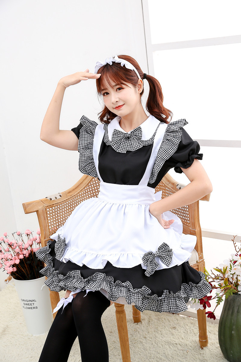 日本可爱女仆装cosplay服装女装大佬女佣制服咖啡厅格子猫咪套装