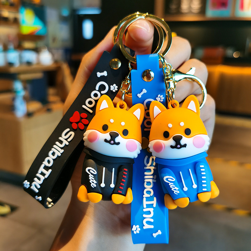 Caizhao Cartoon Small Shiba Inu Keychain PVC Corgi Doll Pendant Cute Puppy Car Key Chain Small Gift